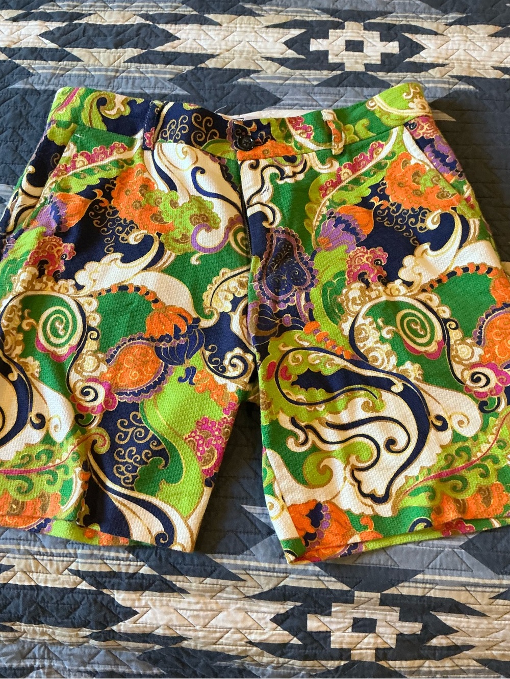 Men's Green Paisley Print Flat Front Shorts